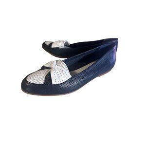 Rafferty blue and white leather loafers with bow size 6.5 B